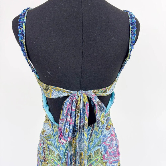 VINTAGE ADRIANNA PAPELL EVENING BEADED PAISLEY DRESS WITH TIE KNOT BACK - Picture 6 of 9